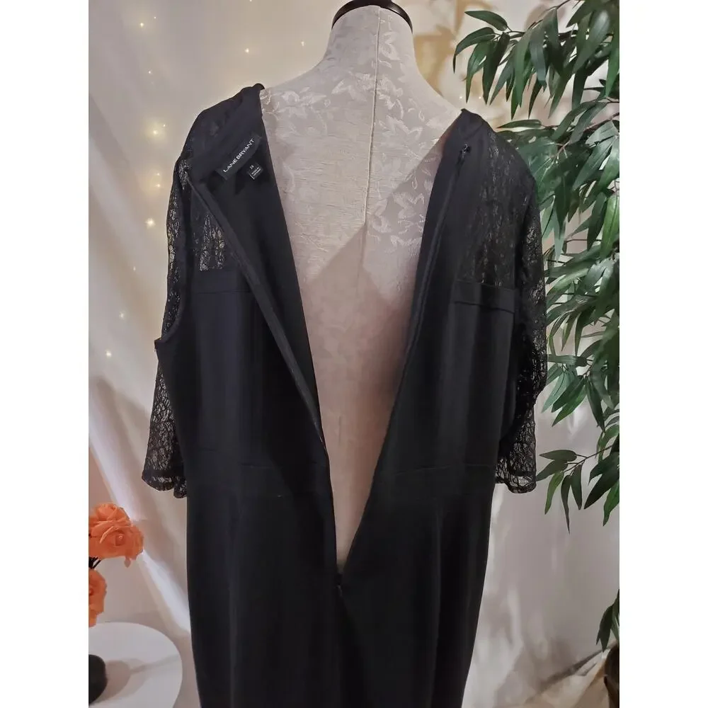 Lane Bryant Lace Sheer 3/4 Sleeve Sheath Dress Plus Size 26 Black LBD Wedding - Picture 10 of 13